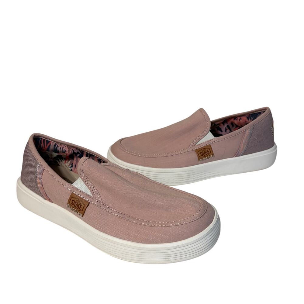 Hey Dude Shoes Sunapee Craft Linen Blush Pink Canvas Slip On Comfy Casual 7